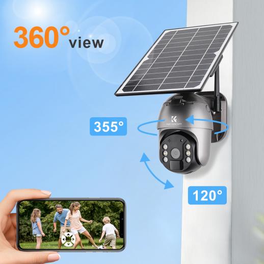 Security Camera Outdoor, Solar Wireless WiFi 360° PTZ Camera - KENTFAITH