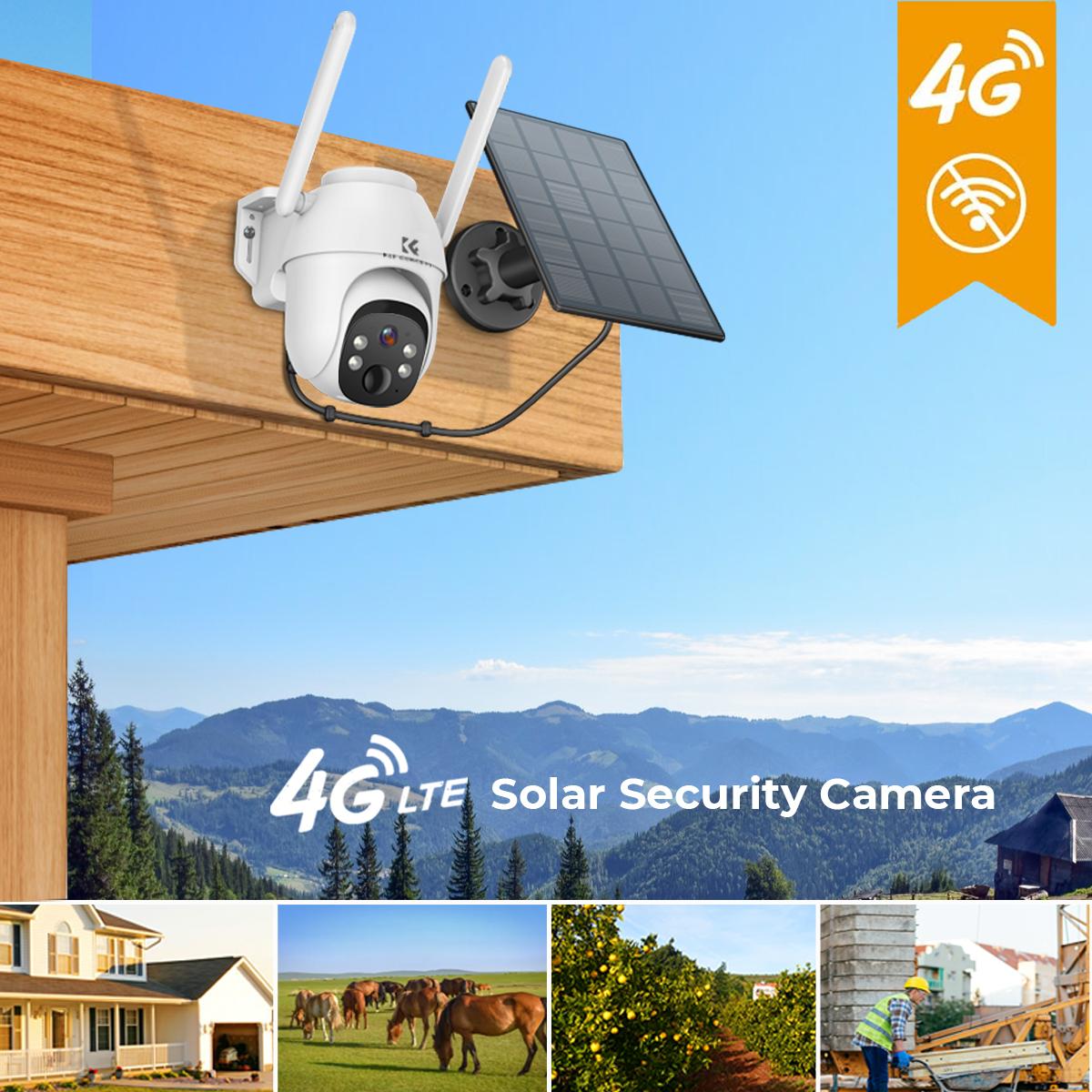 4G Solar Security Camera System Wireless LTE cctv Solar Camera PIR Human Sensor + AI Human Detection 2-Way Audio Built-in Battery 9600mAh 2K Infrared Night Vision 10m / 32ft US Version
