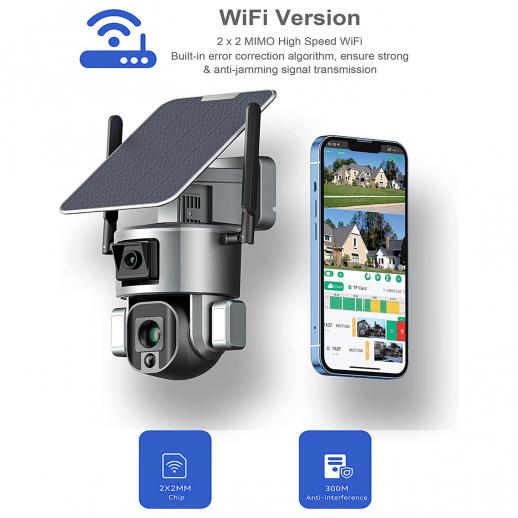 WiFiセキュリティデュアルカメラ4K UHD超低消費電力リンケージ内蔵