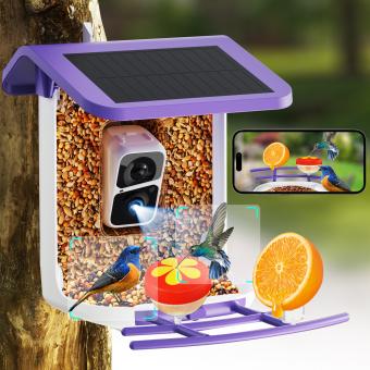 Câmera alimentadora de pássaros K&F Concept, câmera de observação de pássaros sem fio alimentada por bateria solar, alimentador inteligente de pássaros com câmera, captura automática de vídeo de pássaros e notificação de pássaros detectados, para aman