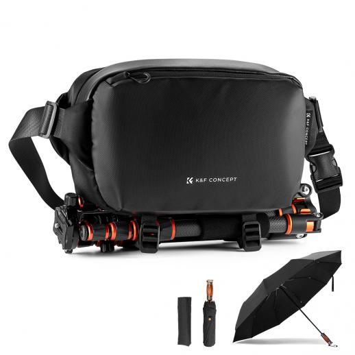 Alpha Camera Sling Bag 10L Photography Shoulder Bag with Windproof Umbrella, Compatible with Canon / Nikon / Sony Cameras / DJI Mavic Drones - Sling Bag 10L Urban Wander 01 (Black)