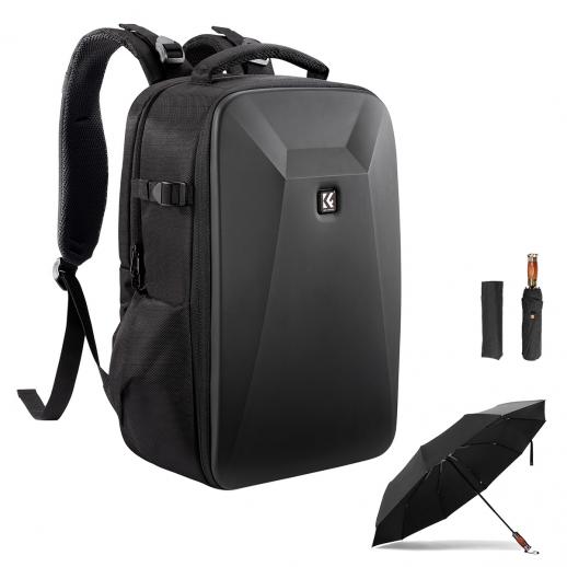 Camera Backpack Hardshell DSLR with Windproof Umbrella, Photography Camera Bag with 15-15.6 Inch Laptop Compartment Waterproof Camera Case Compatible for Canon/Nikon/Sony/DJI Mavic Drone - Backpack 22L Nature Wander 10 (Black)