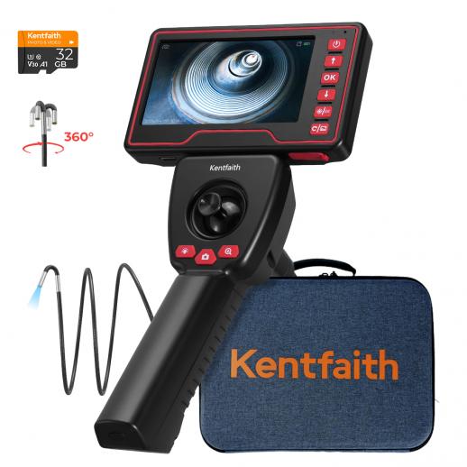 3,9mm 4-Way Articulating Borescope med Lys, 5 i IPS-skjermen, 8X Zoom, 32G TF-kort, forsiktig sak, for automotiv & flymaskin, 1 m kabel, #
