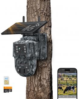 Kentfaithin kolmilinssinen soluturvakamera, 15X hybridzoom, 4G-turvakamera tekoälyn automaattisella seurannalla, 5W aurinkopaneeli, live-näkymä värillisellä yönäöllä