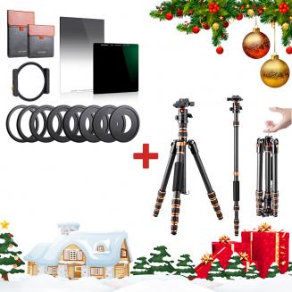 【Oferta limitada de 15% de desconto】 Kit de tripé e filtro quadrado de fibra de carbono BA225 100 mm ND1000 + 150 mm GND8 + Conjunto de suporte de filtro quadrado de metal