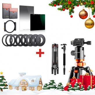 【Oferta limitada de 15% de desconto】 SA284C1 Tripé profissional de fibra de carbono com tubo de perna de 28 mm e kit de filtro quadrado 100 mm ND1000 + 150 mm GND8 + Conjunto de suporte de filtro de metal quadrado