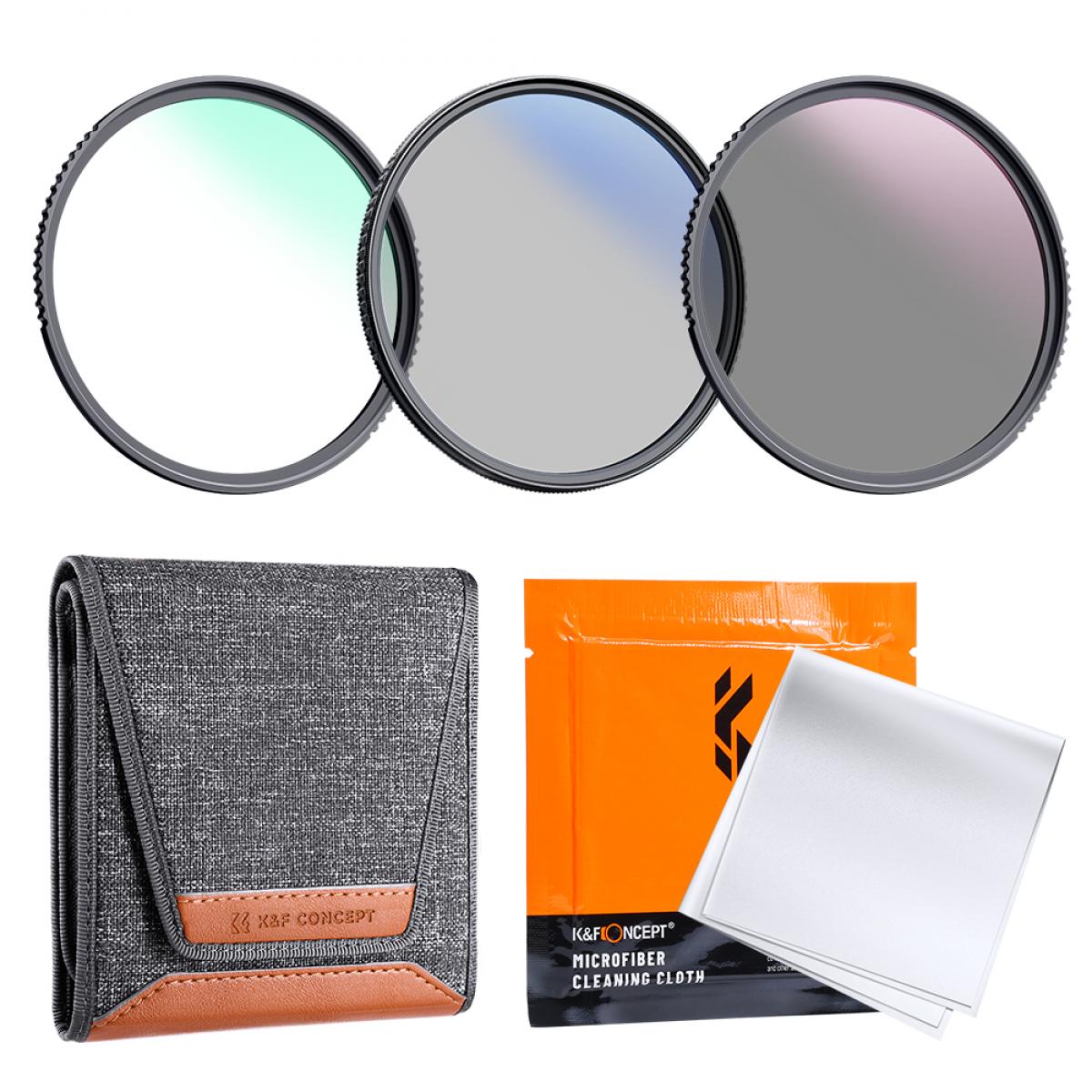 55mm 3pcs Professional Lens Filter Kit (MCUV/CPL/ND4) + Lens Cleaning Cloth+ Filter Pouch for DSLR Camera Lens