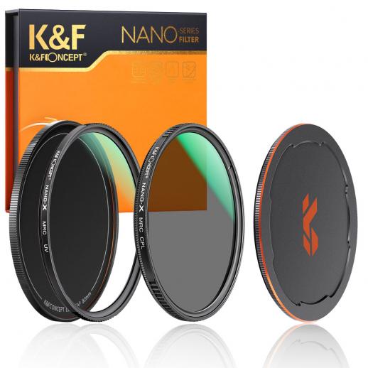 62mm 2 in 1 Filter Kit MCUV+CPL Filters, HD/Waterproof/Scratch-resistant/Anti-reflection, with Upper and Lower Metal Lens Caps & Storage Bag