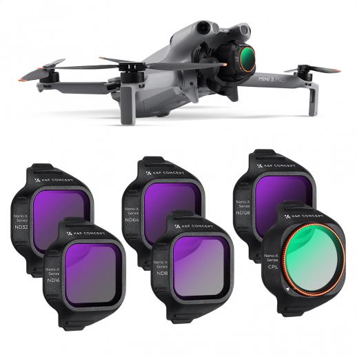 K&F CONCEPT ND & CPLフィルターセット（DJI Mini 5 Pro対応）、6個パック（CPL ND8 ND16 ND32 ND64 ND128 ニュートラルデンシティ偏光フィルター、ドローンレンズアクセサリー）、マルチコーティングHD光学ガラス