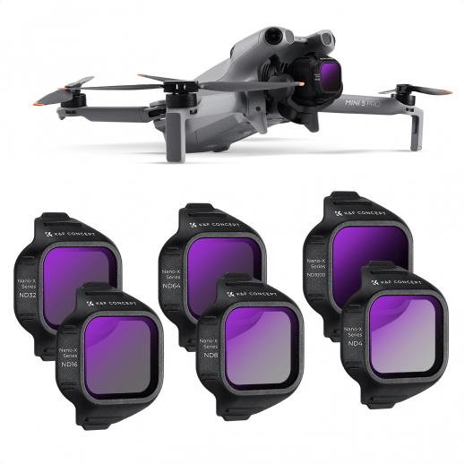 K&F CONCEPT NDフィルターセット（DJI Mini 5 Pro対応）、6個パック（ND4、ND8、ND16、ND32、ND64、ND1000ニュートラルデンシティフィルター）、ドローンレンズアクセサリー、マルチコーティングHD光学ガラス、プラスチックフレーム