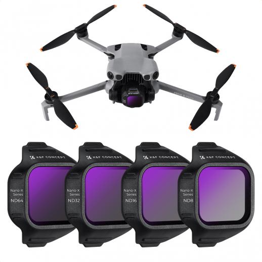 K&F CONCEPT NDフィルターセット（DJI Mini 5 Pro対応、4枚パック）ND8、ND16、ND32、ND64スナップオンマルチコーティングHD光学ガラスニュートラルデンシティドローンカメラレンズフィルターアクセサリー
