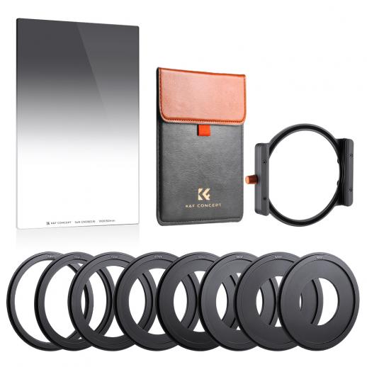Anti-IR GND8(0.9) Square Lens Filter Kit 100x150mm Soft Graduated ND Filter Set (3 Stop) with Metal Filter Holder & 8 Filter Adapter Rings ( SJ51T )