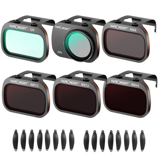 Camera Lens Filter Set for Mavic Mini 1/Mini 2/SE Drone - UV/CPL/ND8/ND16/ND32/ND64 with 2 Set Propellers