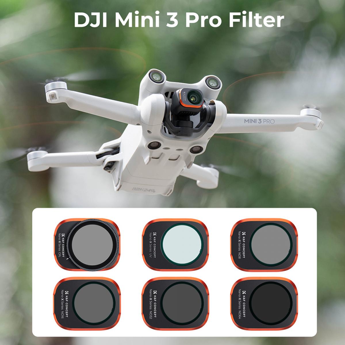 DJI ドローン フィルター Mini 3 Pro HD フィルター 6個セット (UV+CPL+ND8+ND16+ND32+ND64) 28層反射防止グリーンコーティング 防水 傷防止