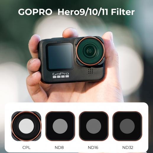 Verbinding bellen Republiek Action Camera Filter Set 4pcs HD (ND8+ND16+ND32+CPL) withAnti-reflection  Green Film for GOPRO Hero 9/10/11 - KENTFAITH