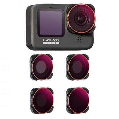 Action Camera Filter Set 4pcs HD (ND8/PL+ND16/PL+ND32/PL+ND64/PL)  withAnti-reflection Green Film for GOPRO Hero 9/10/11/12