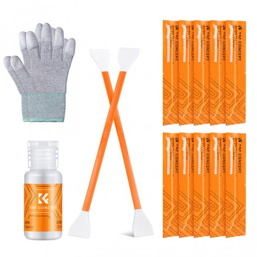 10Pcs Double-Headed Cleaning Stick + 20ML Cleaning Solution + Gloves, CMOS APS-C Frame 16mm Cleaning Cloth Sticks Set