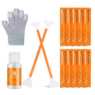 10Pcs Double-Headed Cleaning Stick + 20ML Cleaning Solution + Gloves, CMOS Full Frame 24mm Cleaning Cloth Sticks Set