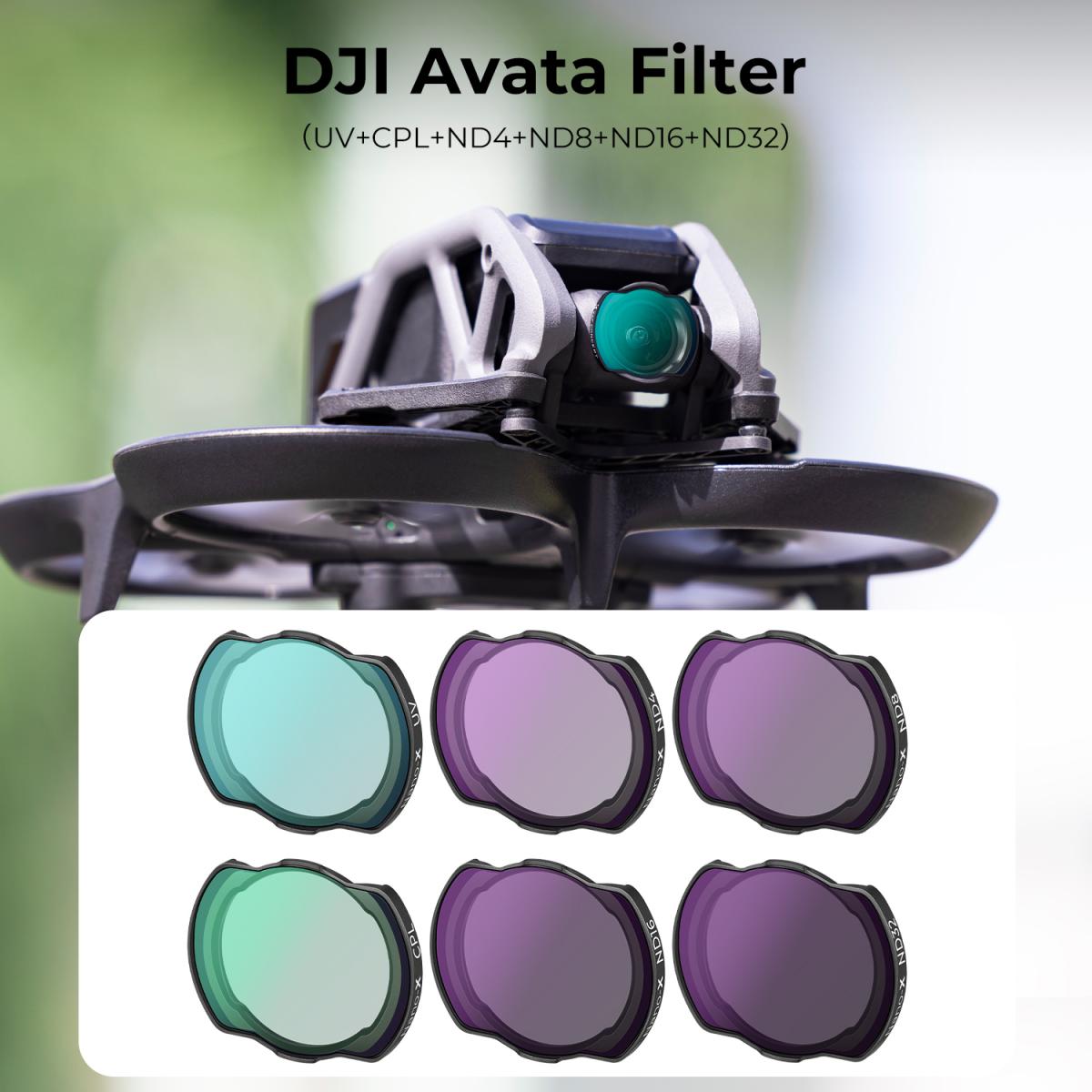 DJI Avata Drone Filter Set 6pcs (UV+CPL+ND4+ND8+ND16+ND32) com filme verde antirreflexo à prova d'água antirrisco de um lado