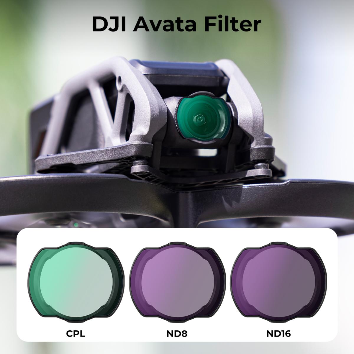 DJI Avata Drone Filter Set 3pcs (CPL+ND8+ND16) com película verde antirreflexo à prova d'água antirrisco de um lado