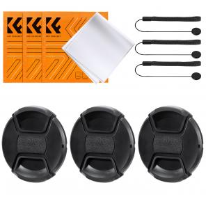 72mm Camera Center Pinch Lens Cap with Lens Cap Leash*3+Cleaning Cloth*3+Anti-lost Rope*3 for Canon Nikon Sony Olympus Fujifilm Pentax Panasonic Leica