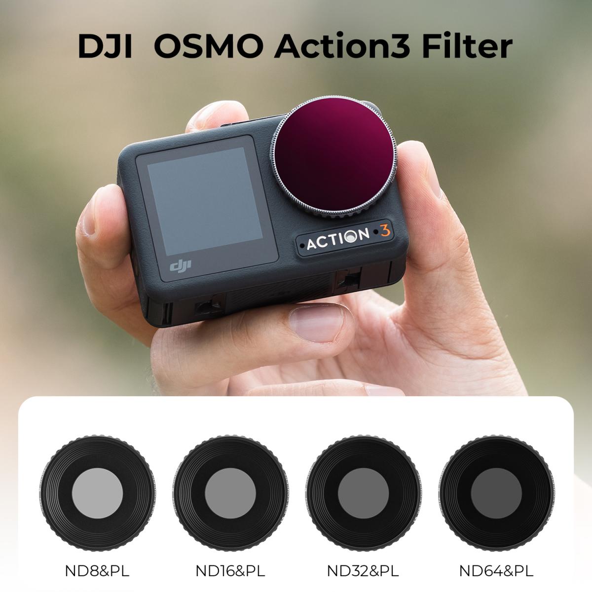 DJI Osmo Action 3 Filter Kit 4pcs HD (ND8&PL+ND16&PL+ND32&PL+ND64&PL) with Single-sided Anti-reflection Green Film