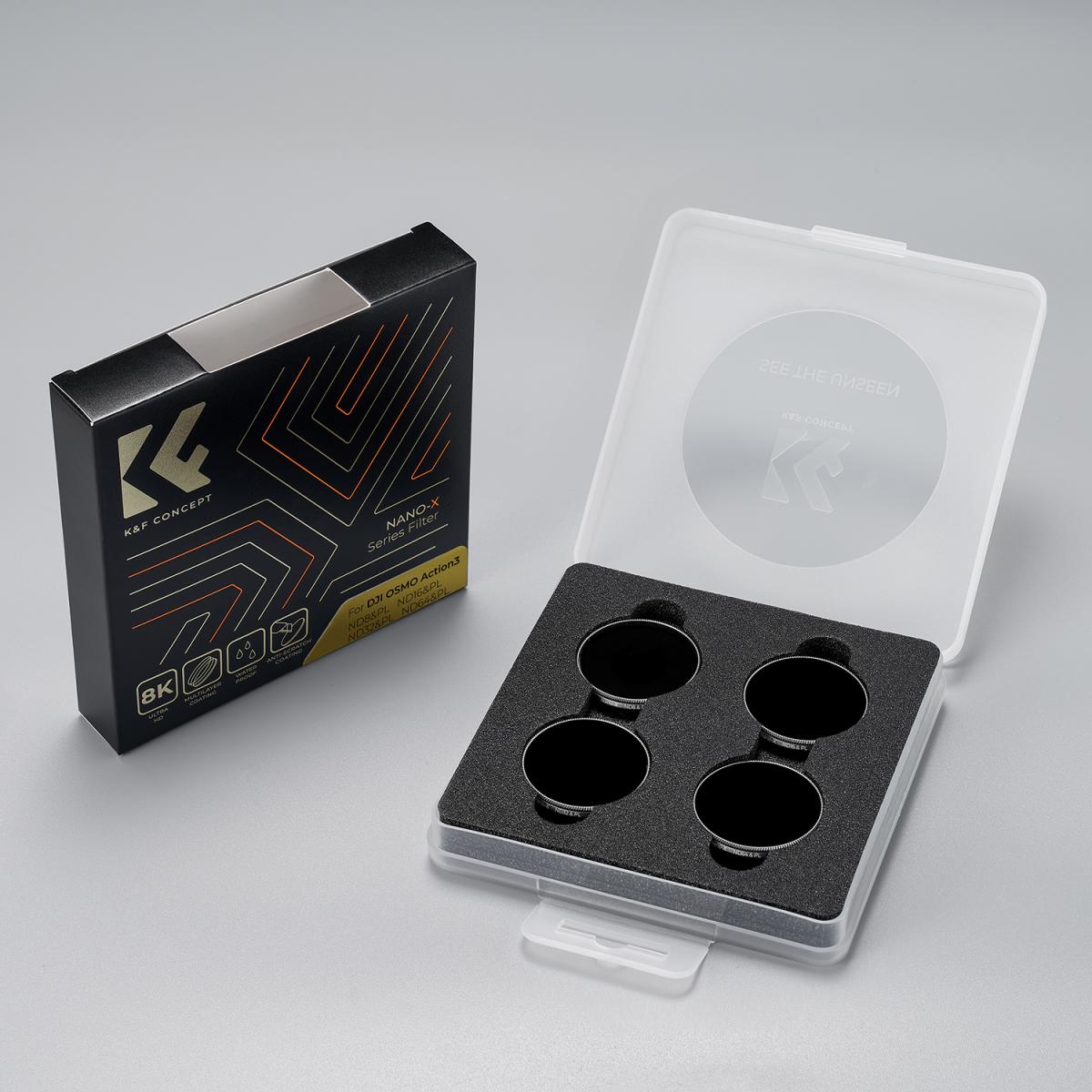 DJI Osmo Action 3 Filter Kit 4pcs HD (ND8&PL+ND16&PL+ND32&PL+ND64&PL) with Single-sided Anti-reflection Green Film