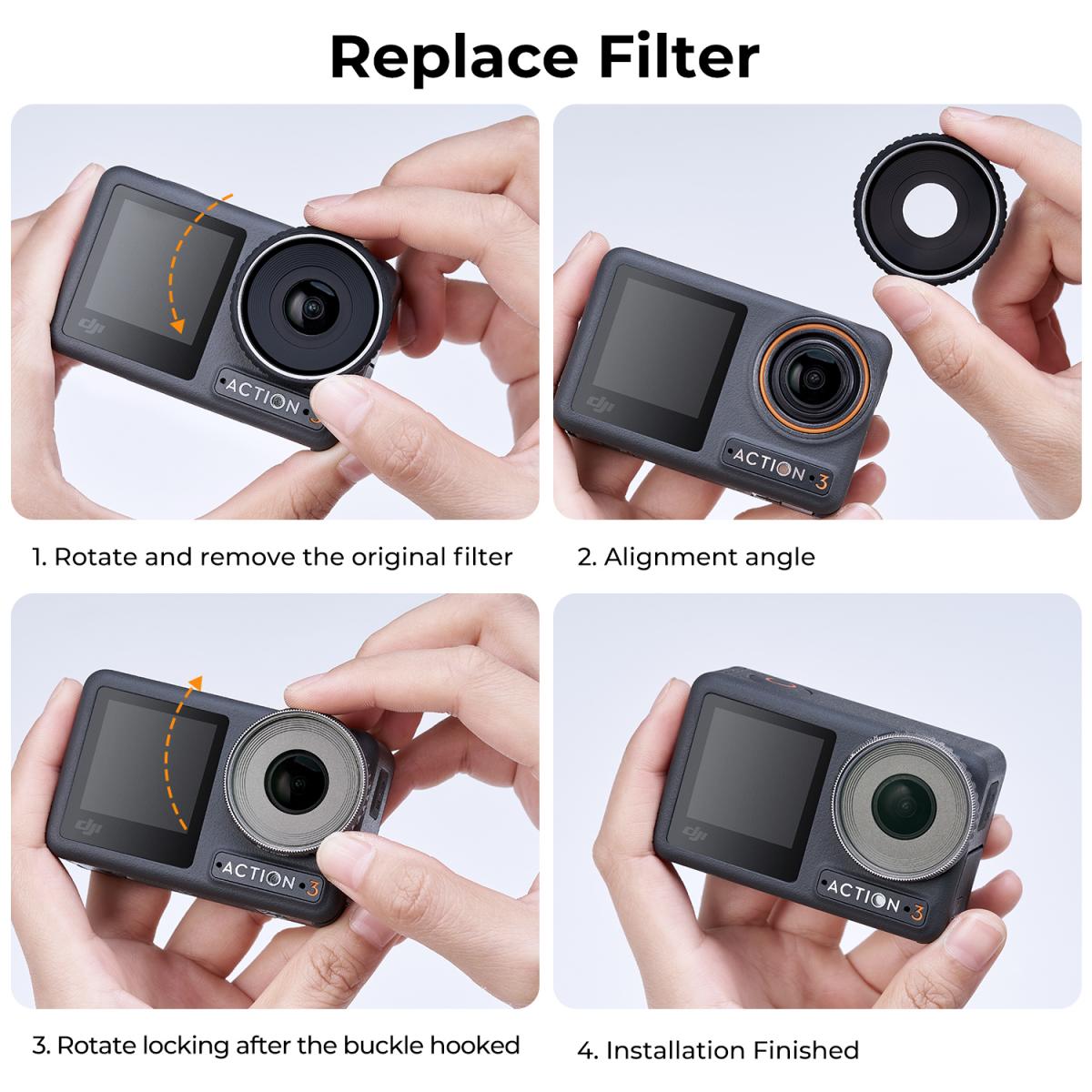 DJI Osmo Action 3 Filter Kit 3pcs HD (CPL+ND8+ND16) with Single-sided Anti-reflection Green Film