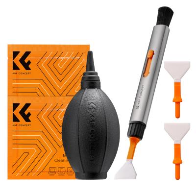 Kit de limpeza de câmera K&F Concept, 6 em 1 com pano de limpeza a vácuo*2, caneta de limpeza substituível, bastão de limpeza de estrutura completa*2, sopro de ar preto de silicone para acessórios de ferramenta de limpeza de câmeras Canon Nikon