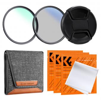 58mm Camera UV + Polarizing Lens Filters + Lens Cap Kit, 3pcs of Cleaning Cloths and a Filter Pouch Included, K&F Concept Nano K Series
