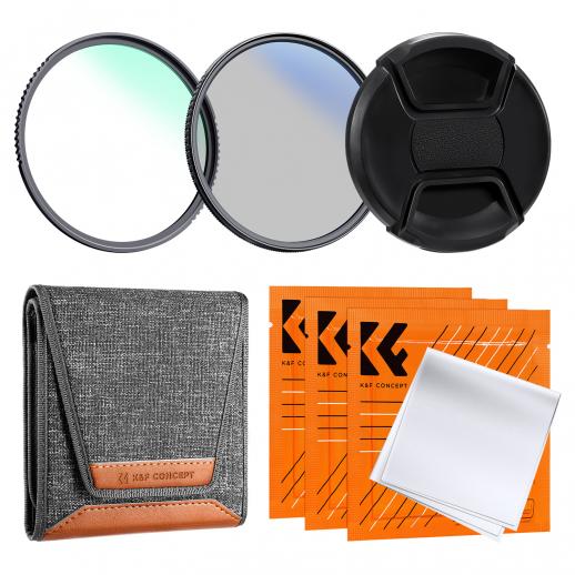 67mm Camera UV + Polarizing Lens Filters + Lens Cap Kit, 3pcs of Cleaning Cloths and a Filter Pouch Included, K&F Concept Nano K Series