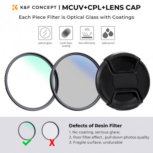 K&F Concept 82mm カメラ用UV・偏光レンズフィルターキット - K&F Concept