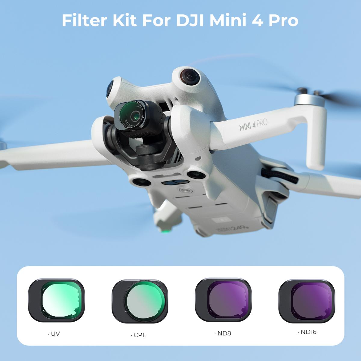 K&F Concept ND / UV / CPL Filters Kit for DJI Mini 4 Pro 4 Pack (CPL, UV, ND8 & ND16)