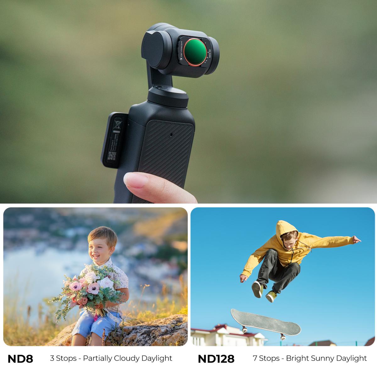 K&F Concept DJI Osmo Pocket 3용 VND 필터, 자체 가변 ND2-32 + ND32-512 중성 굴절 28층 나노 코팅 HD 광학 유리