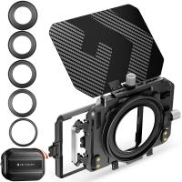 K&F Concept Mini Matte Box Lite, Bandiera Superiore Fibra di Carbonio con 2 Vassoio Filtro 4''x5,65" per DSLR e Fotocamere Mirrorless con Anello Adattatore Circolare 67/72/77/82/95mm