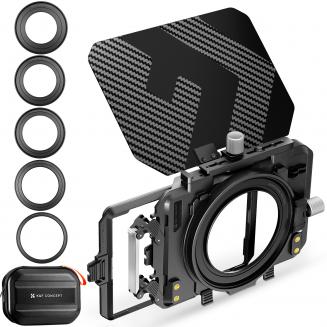 K&F Concept Mini Matte Box Lite, Bandiera Superiore Fibra di Carbonio con 2 Vassoio Filtro 4''x5,65" per DSLR e Fotocamere Mirrorless con Anello Adattatore Circolare 67/72/77/82/95mm