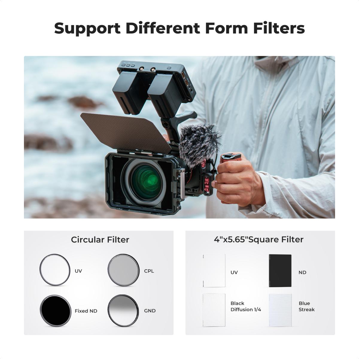 Matte Box Kit Compatible with Two 4x5.65" Square Filters Includes 67/72/77/82/95mm Adapter Rings Nano-Xcel Series