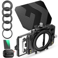 K&F Concept Mini Matte Box Lite con ND8 Filtro 4"x5,65", Bandiera Superiore Carbonio con 2 Vassoio Filtro 4''x5,65" per DSLR Fotocamere Mirrorless con Anello Adattatore Circolare 67/72/77/82/95mm