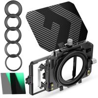 K&F Concept Mini Matte Box Lite con ND4 ND32 Filtro 4"x5,65", Bandiera Superiore Carbonio con 2 Vassoio Filtro 4''x5,65" per DSLR Fotocamere Mirrorless con Anello Adattatore Circolare 67/72/77/82/95mm