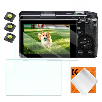 Camera Screen Protector*3 Compatible with Ricoh GR III, 0.3mm 9H Hardness Tempered Glass with Hot Shoe Level*3 + Vacuum Cleaning Coth*1