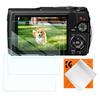 Camera Screen Protector*3 Compatible with Olympus TG-7, TG-6, TG-5, TG-4, 0.3mm 9H Hardness Tempered Glass with Hot Shoe Level*3 + Vacuum Cleaning Coth*1