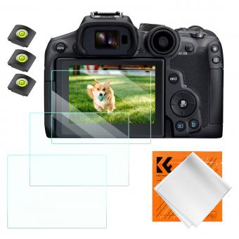 Camera Screen Protector*3 Compatible with Canon EOS R6 II, R6, R7, 0.3mm 9H Hardness Tempered Glass with Hot Shoe Level*3 + Vacuum Cleaning Coth*1