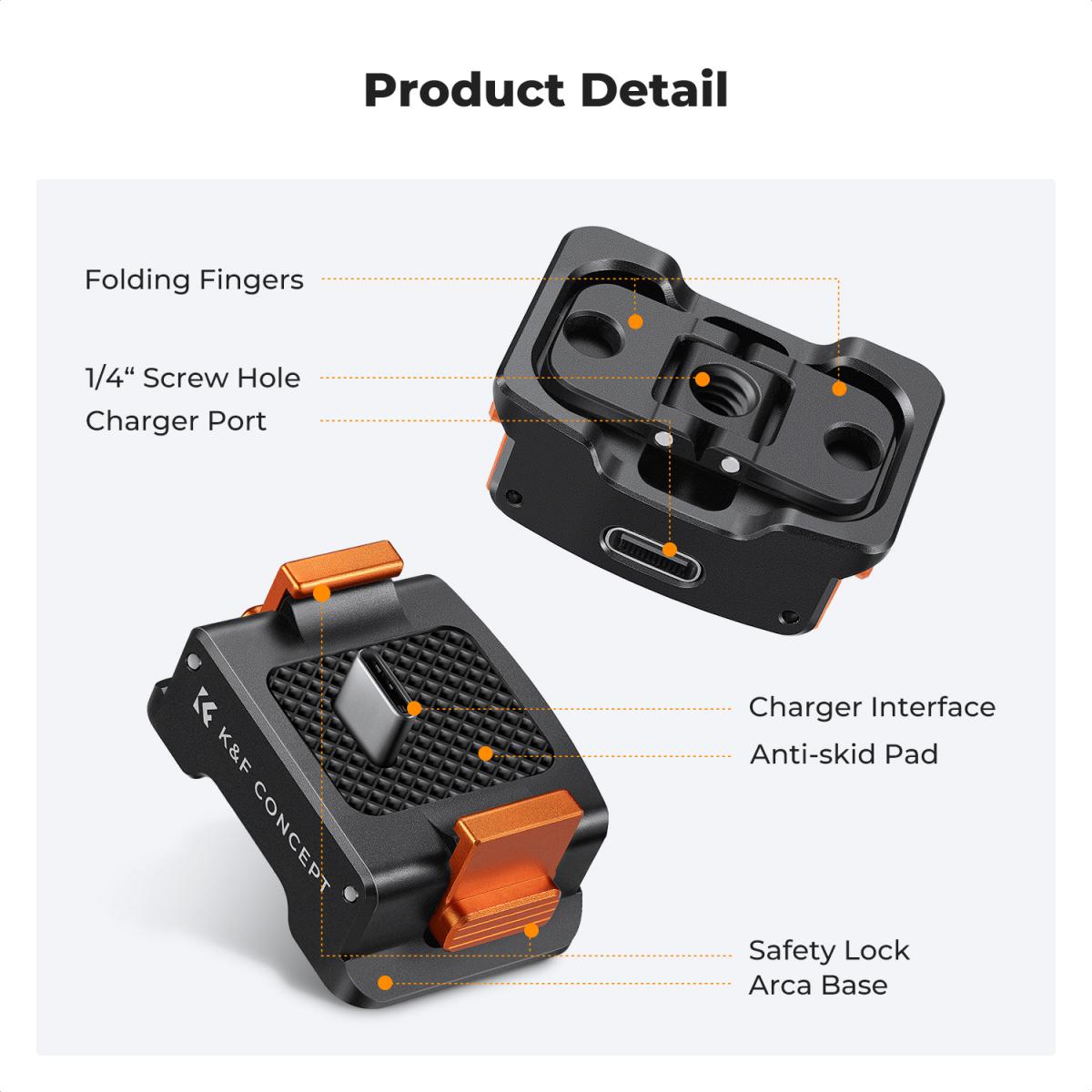 Charging Adapter Base for DJI Osmo Pocket 3, Desktop Type-C Charging Dock Fit Arca-Swiss Standard, with 1/4 Screw Hole/Folding Finger, Aluminum Alloy Bracket