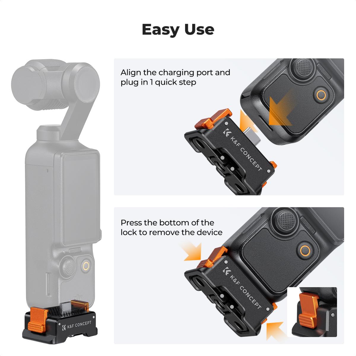 Charging Adapter Base for DJI Osmo Pocket 3, Desktop Type-C Charging Dock Fit Arca-Swiss Standard, with 1/4 Screw Hole/Folding Finger, Aluminum Alloy Bracket