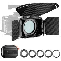 K&F Concept Nano-X Pro Mini Matte Box con bandiera laterale in fibra di carbonio superiore, con vassoi filtro quadrati da 10,2 x 14,6 cm e anelli adattatore per obiettivo 67/72/77/82/95 mm