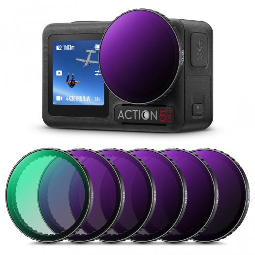 K&F Concept プッシュインフィット PL ND フィルター DJI Osmo Action 5 Pro 対応、6 枚パック PL ND8 ND16 ND32 ND64 ND256 偏光ニュートラルデンシティフィルター Osmo Action 4/Osmo Action 3 対応、マルチコーティング