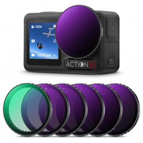 K&F Concept Push-in Fit PL ND Filter Compatible with DJI Osmo Action 5 Pro, 6 Pack PL ND8 ND16 ND32 ND64 ND256 Polarizer Neutral Density Filter for Osmo Action 4/Osmo Action 3, Multi Coated