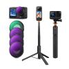 DJI Osmo Action 4 & Osmo Action 5 Pro Action Camera Filter and Selfie Stick Kit, 4 Pack (CPL + ND8 + ND16 + ND32) Screw On Polarizing Neutral Density Filter HD Optical Glass / Multi-Coated / Metal Frame and Portable 2-in-1 Selfie Stick Tripod