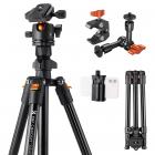 64"/1.6m Camera Tripod Lightweight Vlog Travel Tripod Compact Flexible & Portable 17.6lbs/8kg Load with Portable, for DSLR Cameras O234A1+BH-36 and 6" Magic Arm with Super Clamp