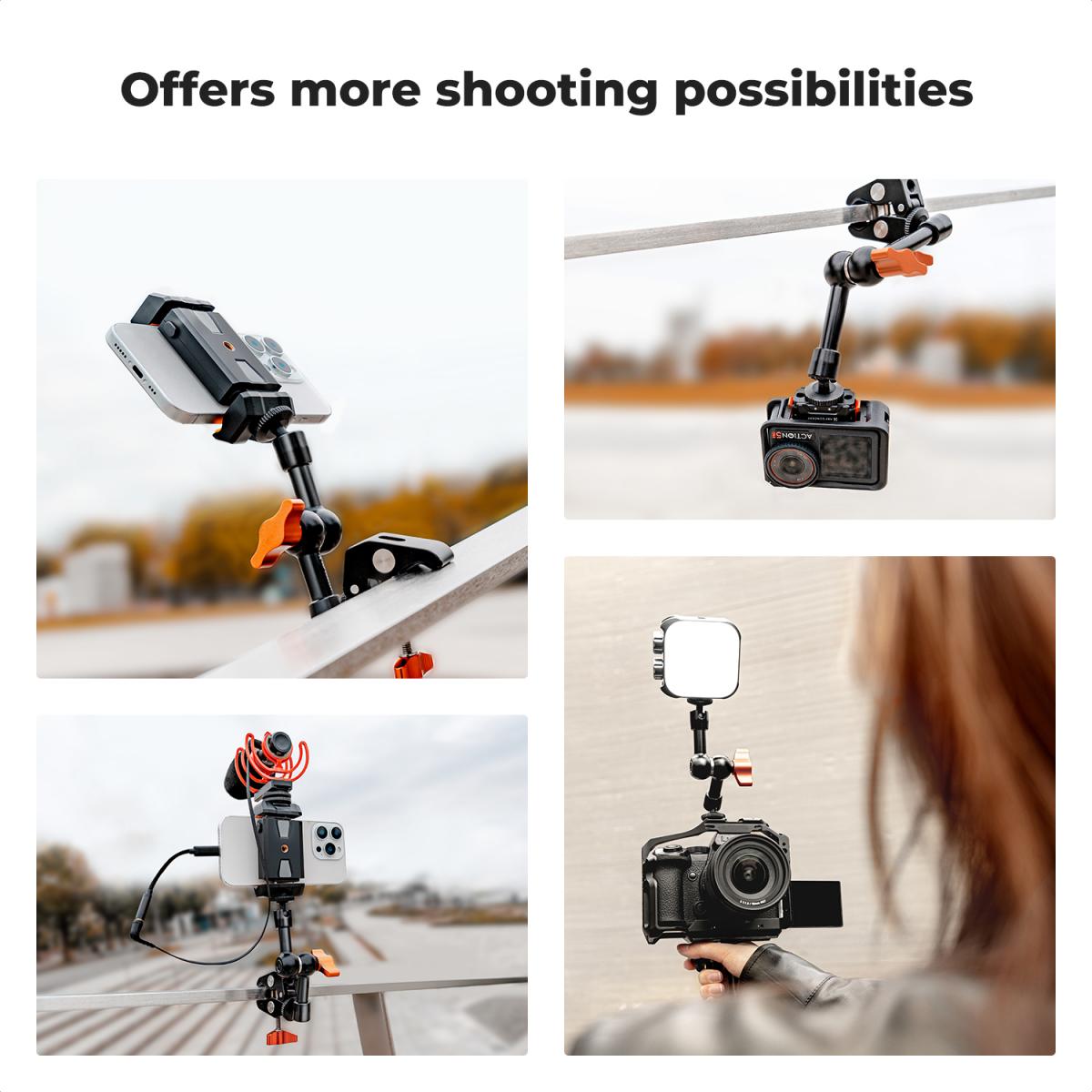 64"/1.6m Camera Tripod Lightweight Vlog Travel Tripod Compact Flexible & Portable 17.6lbs/8kg Load with Portable, for DSLR Cameras O234A1+BH-36 and 6" Magic Arm with Super Clamp